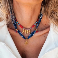 Collar de Acero Inoxidable con Cuentas Azules Griegas y Gran Ojo de Cristal, Amuleto de Verano Azul Claro y Rojo, Regalo para Ella en su Cumpleaños