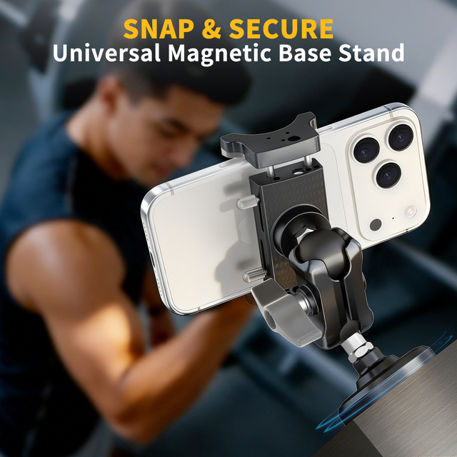New Gym Partner Angle Adjustable Aluminum Mobile Phone Holder with Strong Magnetic Base for Sports