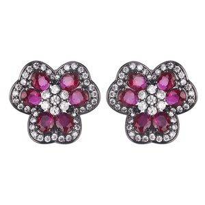 High Quality Eco-friendly Copper Micro Pave Red Zircon Black Gold Plated Clover Bridal Jewelry <b>Set</b> for Women Party Wear - Product Image 2