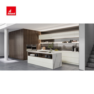 Tùy chỉnh handleless sàn cửa tủ bếp (nhà máy sản xuất) | allandcabinet ván ép, sơn mài có độ bóng cao, hiện đại màu trắng và thạch anh - Product Image 3