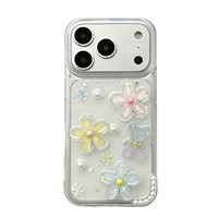 Funda de Silicona con Diseño Floral de Osito de Peluche para Teléfono, Disipación de Calor, Artesanía en Epoxi, Compatible con 17 Pro Max, Transparente con Polvo Brillante 15