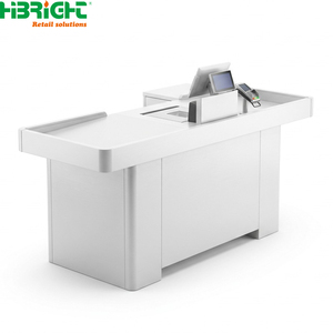 Wood Grain Retail <b>Checkout</b> <b>Counter</b> Cashier Desk POS <b>Counter</b> With Storage Cabinets for Store Front - Product Image 2