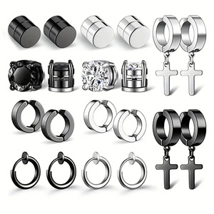 Stainless Steel Zircon Ear <b>Clips</b> Set Cross Design Earrings For Men Party Fashion Jewelry - Product Image 1