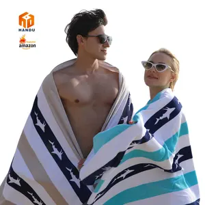 Custom Logo print Factory Wholesale Oversized Colorful Stripe organic Cotton Beach Towel