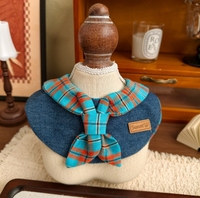 Bavoir pour animaux de compagnie (chats et chiens) - Serviettes absorbantes pour chiens et chats avec accessoire tablier à nouer en jean à carreaux pour la décoration photo
