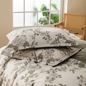 Ensemble de housse de couette 3 pièces en coton 100% de qualité supérieure imprimés floraux verts à base <span class=keywords><strong>blanche</strong></span> doux élégant pour chambre décor chic - Product Image 6