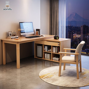 Rắn Gỗ Bàn Viết Có Thể Thu Vào Đa Chức Năng Lớn Sang Trọng Máy Tính Bàn Văn Phòng L Hình Chơi Game Bàn Với Ngăn Kéo Tủ - Product Image 2