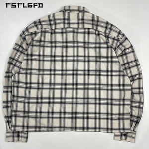 Chemise surchemise écologique à carreaux style Tang pour homme, personnalisée, avec fermeture boutonnée dissimulée, en tissu mélangé de coton, manches longues, poids moyen, Kung Fu - Product Image 4