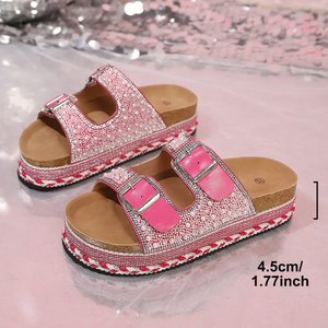 Confort d'été-<span class=keywords><strong>Chaussons</strong></span> en PVC doublés de peau de <span class=keywords><strong>mouton</strong></span> avec intérieur en polaire, Peep Toe imprimé léopard, fond plat, décor de nœud, string pour hommes - Product Image 2