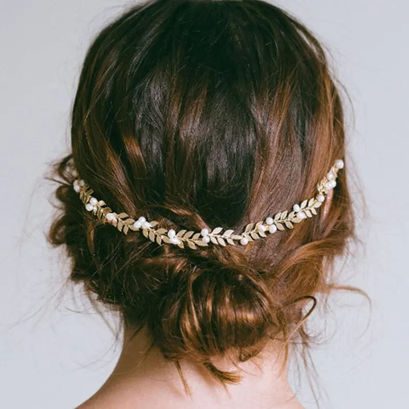 Haarschmuck Braut Stirnband Gold Blätter Perle Haarband Frauen Kopf Ornament Damen Haarschmuck für die Hochzeit