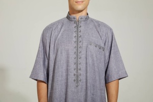 Hombres Thobe manga corta islámica Thobe estilo marroquí Jubbah Kaftan Ramadan Eid bata de oración árabe poliéster antiarrugas - Product Image 3