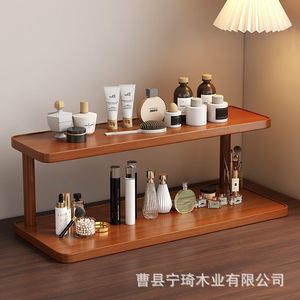 New Chinese style wooden storage rack, double-layer solid wood desktop cosmetic organizer and storage rack, <b>desk</b> <b>shelf</b>. - Product Image 2