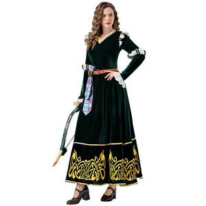 Vestido largo verde oscuro estilo corte medieval, disfraz de cosplay para mujer, disfraz de juego de rol para adultos, ropa de escenario para Halloween - Product Image 3