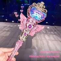 Baguette Magique Princesse Lumineuse et Rotative pour Filles, Baguette Musicale Féerique, Sceptre Magique en Cristal, en Plastique, Rechargeable par USB-C