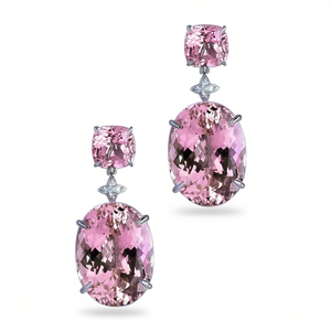 Orecchini Pendenti di Lusso con Gemma Rosa per Donne, Taglio Cushion, Montatura a Griffe, Gioielli alla Moda in Lega, Orecchini da Festa Modello E3288 - Product Image 1