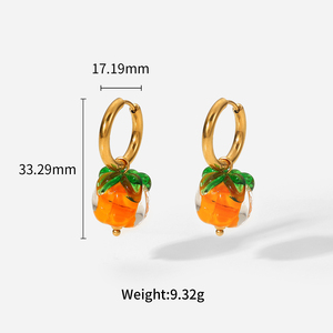Pendientes de plata de primera ley con forma de fruta y naranja para mujer, aretes pequeños, plata esterlina 18, Circonia cúbica, zirconia, circonita, zirconita, circón, dorado, 18K - Product Image 6