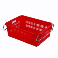 Caisse de transport ventilée en plastique avec poignées métalliques, empilable et emboîtable, pour fruits et légumes, panier de rangement en plastique