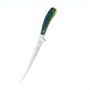 Cuchillo de Filetear Hecho a Mano con Mango de Resina Verde Azul y Hoja de Acero Inoxidable, Punta Recta, Herramienta de Supervivencia para Pesca - Product Image 1