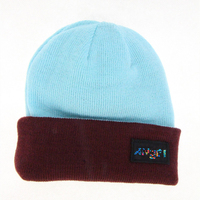 Bonnet tricoté réversible bicolore à revers, double couche, en acrylique, pour l'hiver, avec patch tissé personnalisé et logo coloré