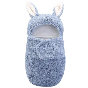 Newborn Anti Startle Quilt Blanket Baby Wrap Windproof Hooded Rabbit 0-6 Months Baby Sleeping Bags