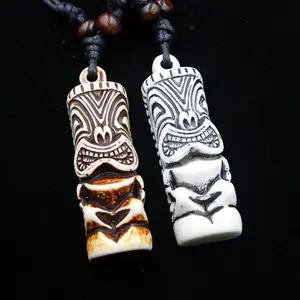 Wholesale Men's Tree Finger Tiki Necklace Tiki Statue Pendant Necklace Imitation Bone Jewelry