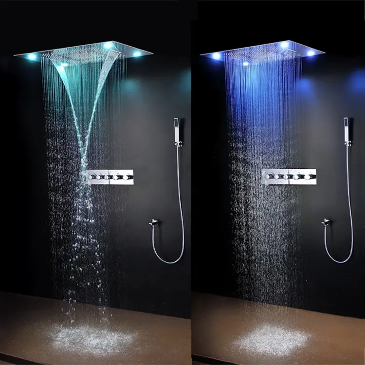 600x800mm Große Dual Niederschläge Wasserfall hand dusche/LED regen dusche set mit multifunktions kopf dusche