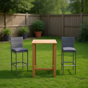 Ensemble de bar de jardin gris anthracite 2 places en teck et rotin, mobilier d'extérieur au design contemporain - Product Image 2