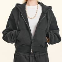 Sweatshirt Hoodie Crop Warna Solid Vintage dengan Ritsleting untuk Wanita, Ukuran Oversize, Gaya Streetwear Chic, Jaket Kasual