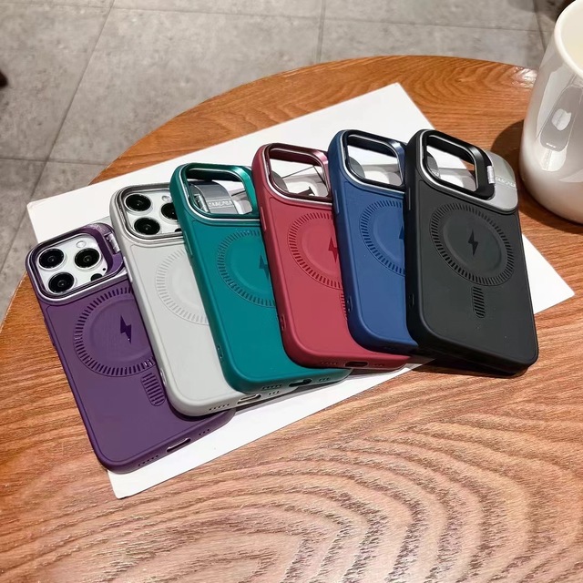 Matte Magnetic Stand Phone Case for iPhone 15 14 13 12 11 Pro Max Plus Soft Silicone Camera Lens Holder Cover Funda