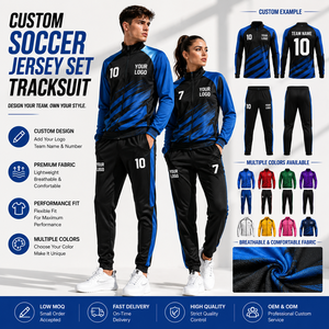 Conjunto de uniforme de fútbol personalizado, chándal unisex, chaqueta y pantalones de entrenamiento para equipo, traje de calentamiento de fútbol, transpirable, con logotipo, nombre y número. - Product Image 1