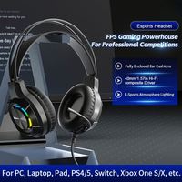 Headset game berkabel RGB bercahaya, PC Gaming Bass berat kompatibel untuk PS4 PS5 dengan mikrofon Headphone