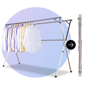 Support de cintres en acier inoxydable de haute qualité support de séchage de vêtements pliable support de sèche-<span class=keywords><strong>linge</strong></span> autoportant en forme de X - Product Image 1