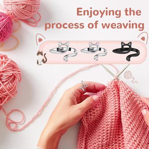 Anillo de lazo de ganchillo tejido para dedos Guía de hilo abierto de metal Anillos de ganchillo Soportes de dedales de tejido trenzado ajustable - Product Image 5