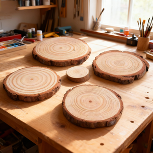 Tranches de bois de haute qualité en gros, non finies, naturelles, personnalisées, épaisses et rondes pour les arts DIY, les dessous-de-verre - Product Image 1