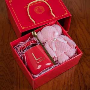 Mini tasse en papier délicate multicolore avec serviette ours brun, cuillère mignonne et boîte cadeau personnalisée - Cadeau de bureau - Product Image 4