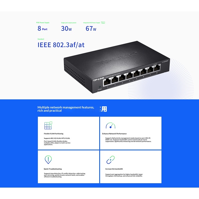 TL-SG2008MP All Gigabit Web Managed PoE Switch with 8 Gigabit Ethernet Ports (PoE)