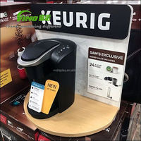 Présentoir léger en bois et acrylique pour machine à café, support promotionnel monobloc avec panneau arrière pour la vente au détail