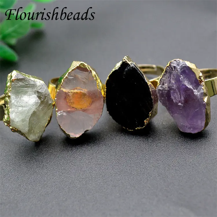 Anéis de quartzo ametista para mulheres, pedra preciosa natural de freeform, áspero, de cristal, onyx, limão