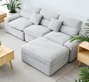 Divano Sezionale a L Grigio Chiaro Compresso, Imballato Sottovuoto, 3 Posti con Chaise Longue e Cuscini, Salvaspazio per Soggiorno - Product Image 2