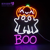 Insegna LED Neon di Halloween con Fantasma e Zucca, Alimentazione USB, Set da Appendere, Decorazione Murale per Stanza dei Bambini e Feste di Halloween