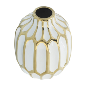 Vaso in Ceramica Moderno Decorativo per Fiori, per Soggiorno, Camera da Letto, Ufficio, Casa, Design Oro e Bianco - Product Image 3