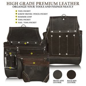 बढ़ई निर्माण फ़्रेमर हैंडीमैन के लिए पॉकेट के साथ हेवी ड्यूटी लेदर टूल बैग टूल ब्लैक लेदर सस्पेंडर्स बैग - Product Image 4