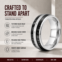 Bague en carbure de tungstène noir personnalisée avec incrustation pour homme, bande argentée brossée, alliance confortable, bague de fiançailles pour homme, vente en gros
