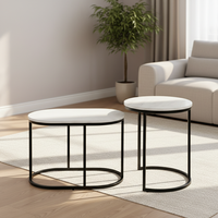 Tables d'appoint gigognes industrielles minimalistes, plateau en béton blanc, base en métal noir, table basse gigogne d'appoint pour salon