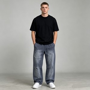 T-shirt homme en coton 100% tricoté, 350 g/m², coupe ample, impression puff, col rond. - Product Image 2
