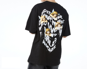 Vendita calda <span class=keywords><strong>T</strong></span>-<span class=keywords><strong>Shirt</strong></span> colore bianco nero alta serie <span class=keywords><strong>T</strong></span>-<span class=keywords><strong>Shirt</strong></span> lettera anteriore Graffiti <span class=keywords><strong>retro</strong></span> disegno angelo Oversize maglietta ampia - Product Image 5