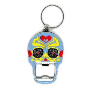 Head Bone Shape Functional Bottle Opener Factory Price Free Design Wholesale Custom Metal Soft Enamel Key Chain Keychain