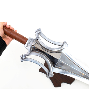 ดาบแฟนตาซีขนาดใหญ่สำหรับเกมและภาพยนตร์, ดาบเงินพร้อมด้ามหนัง, ใบดาบเงินขัดเงา ไม่คม - Product Image 5