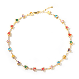 Personalizado chapado en oro blanco Multicolor corazón gema piedra cadena amor joyería Arco Iris color circón CZ collar de piedras preciosas para Mujeres Hombres - Product Image 5