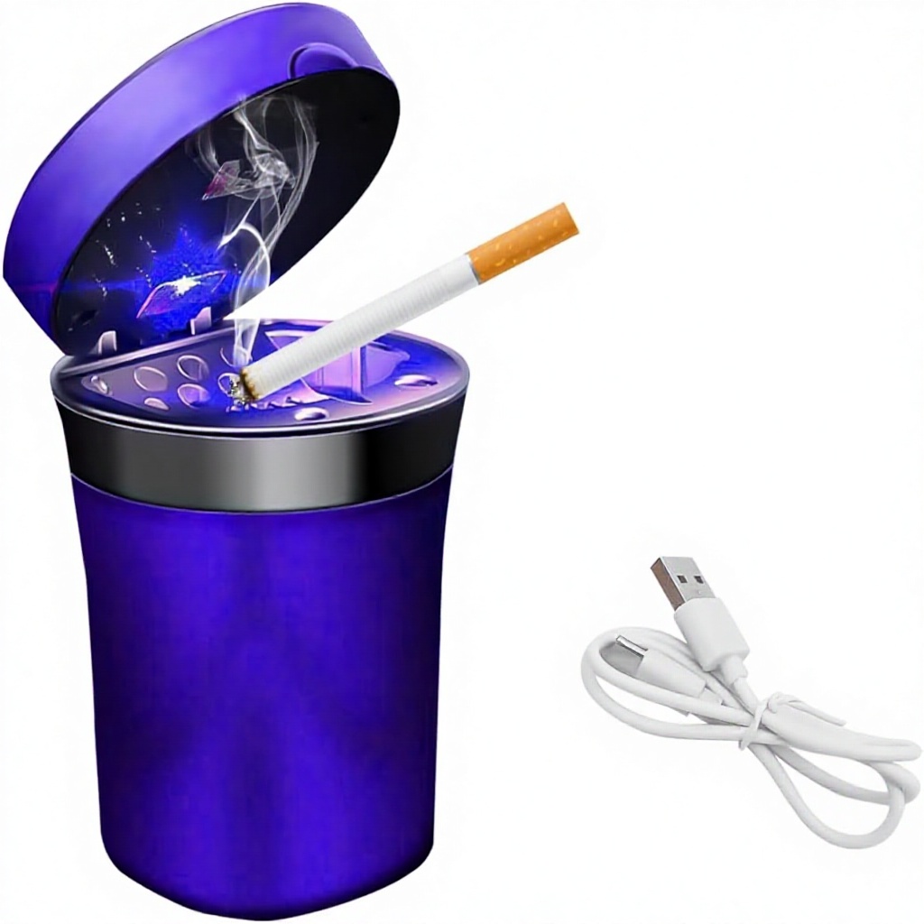 Large Capacity Portable Car Ashtray With Lid And LED Light For Dad